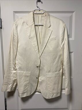 J.Lindeberg Men's Cream Notch Lapel Two-Button Blazer - stained